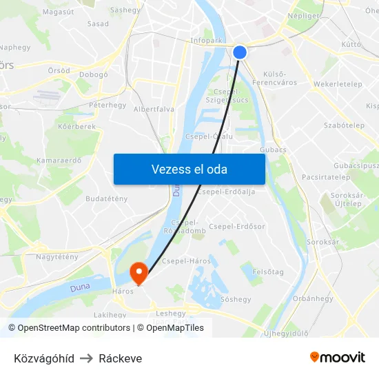 Közvágóhíd to Ráckeve map