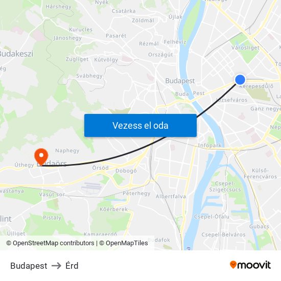 Budapest to Érd map