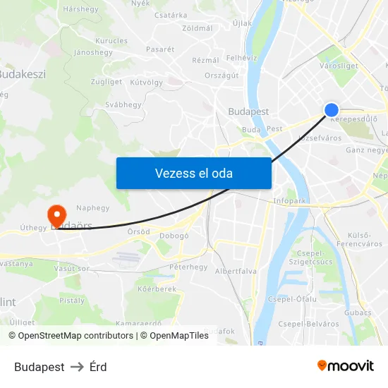 Budapest to Érd map