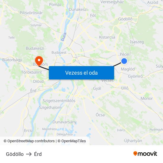 Gödöllo to Érd map