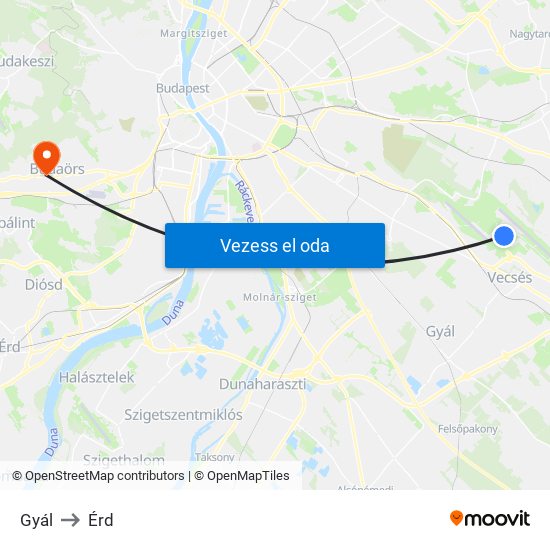 Gyál to Érd map
