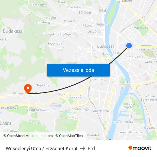 Wesselényi Utca / Erzsébet Körút to Érd map