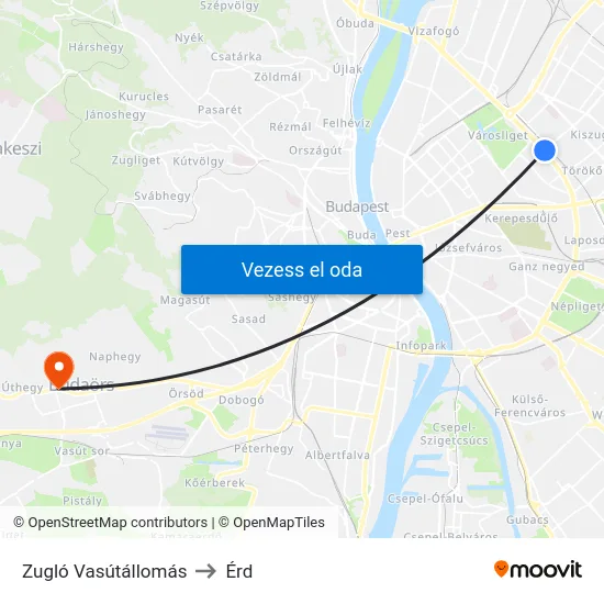 Zugló Vasútállomás to Érd map