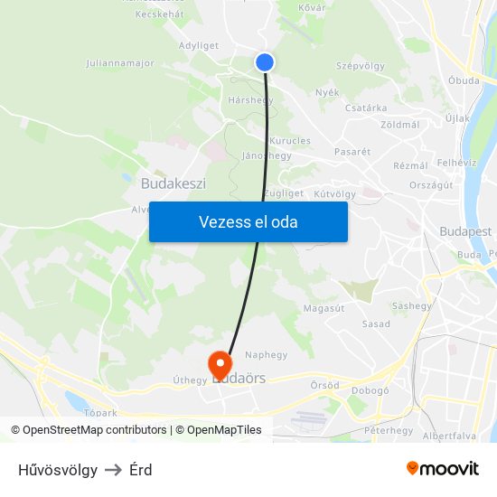 Hűvösvölgy to Érd map