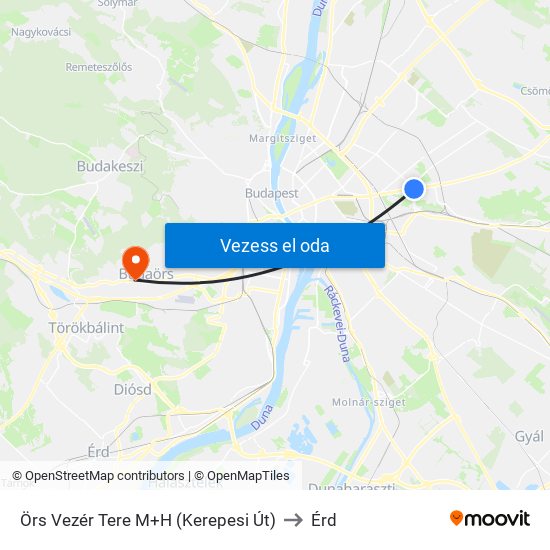 Örs Vezér Tere M+H (Kerepesi Út) to Érd map