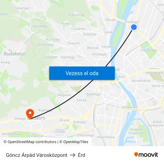 Göncz Árpád Városközpont to Érd map