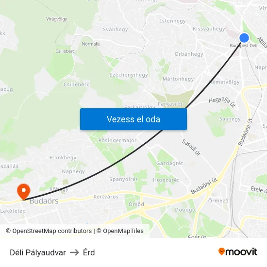 Déli Pályaudvar to Érd map