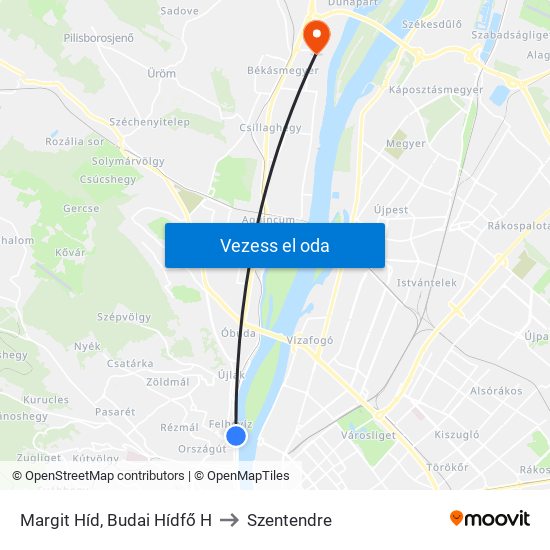 Margit Híd, Budai Hídfő H to Szentendre map