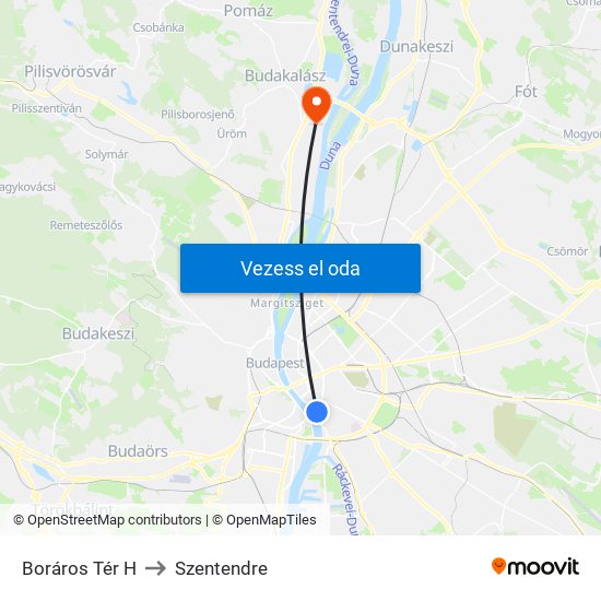 Boráros Tér H to Szentendre map