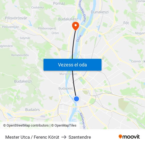 Mester Utca / Ferenc Körút to Szentendre map