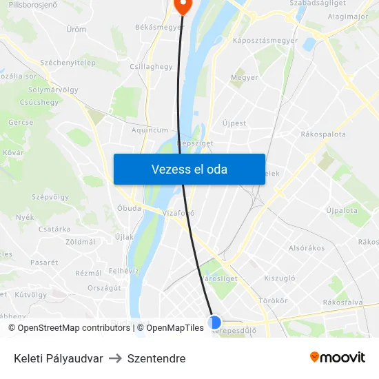 Keleti Pályaudvar to Szentendre map