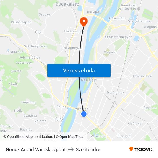 Göncz Árpád Városközpont to Szentendre map