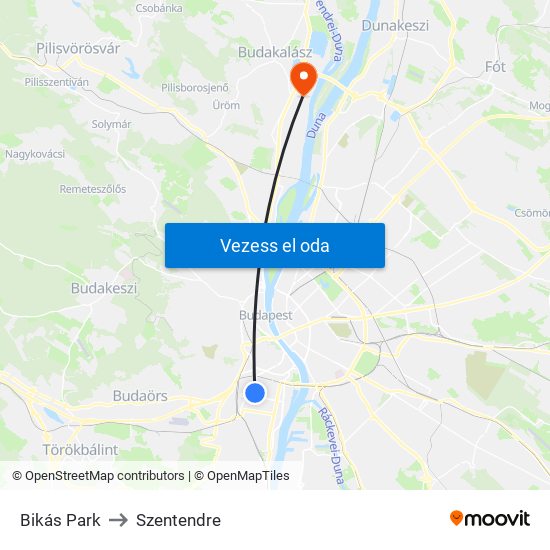 Bikás Park to Szentendre map
