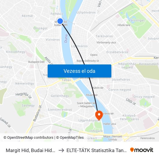 Margit Híd, Budai Hídfő H to ELTE-TÁTK Statisztika Tanszék map