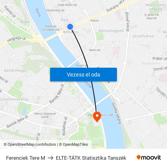Ferenciek Tere M to ELTE-TÁTK Statisztika Tanszék map