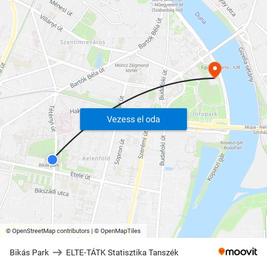Bikás Park to ELTE-TÁTK Statisztika Tanszék map