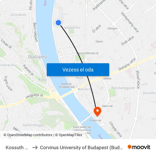 Kossuth Lajos Tér to Corvinus University of Budapest (Budapesti Corvinus Egyetem) map