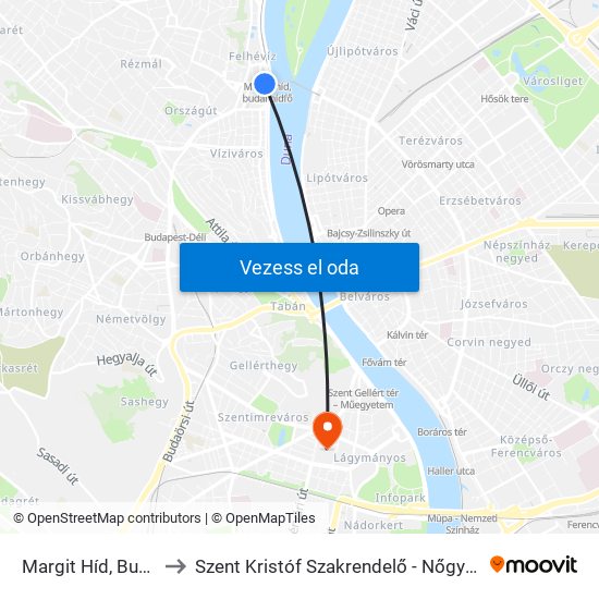 Margit Híd, Budai Hídfő H to Szent Kristóf Szakrendelő - Nőgyógyászat (Ultrahang) map