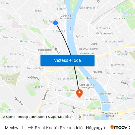 Mechwart Liget to Szent Kristóf Szakrendelő - Nőgyógyászat (Ultrahang) map