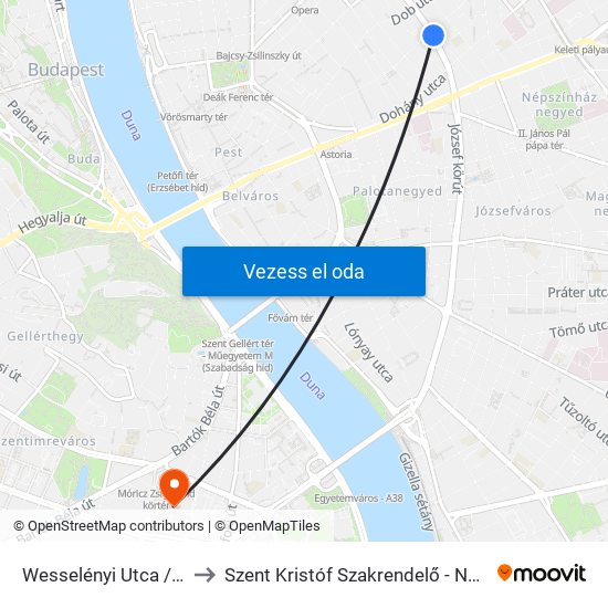 Wesselényi Utca / Erzsébet Körút to Szent Kristóf Szakrendelő - Nőgyógyászat (Ultrahang) map
