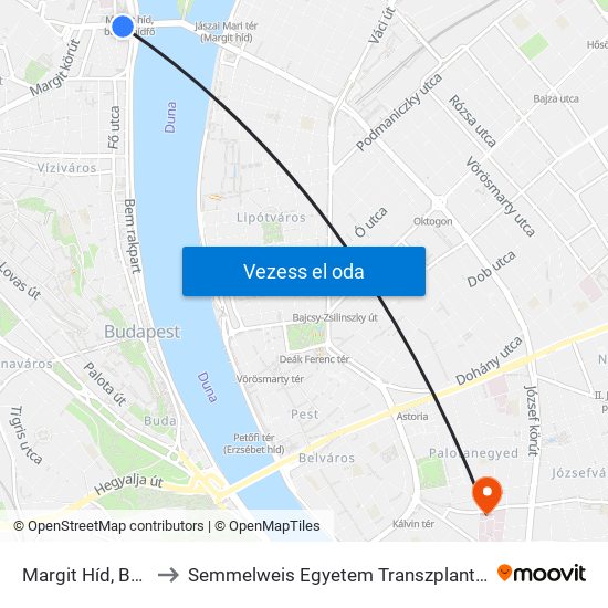 Margit Híd, Budai Hídfő H to Semmelweis Egyetem Transzplantációs és Sebészeti Klinika map