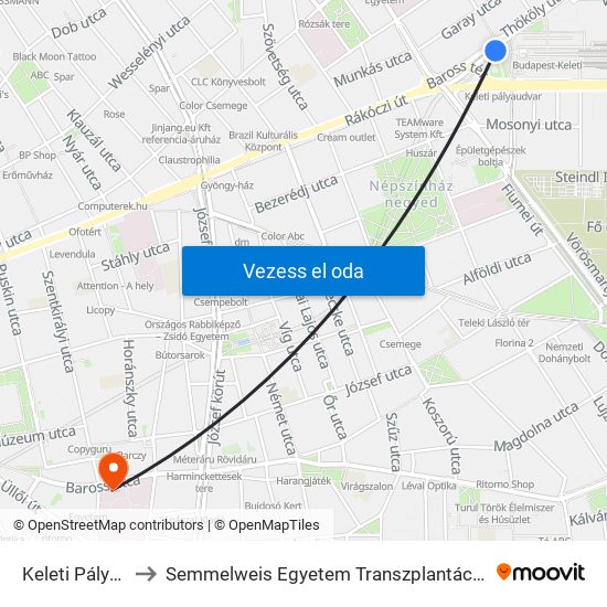 Keleti Pályaudvar M to Semmelweis Egyetem Transzplantációs és Sebészeti Klinika map