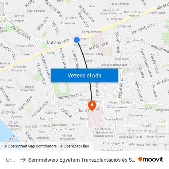 Uránia to Semmelweis Egyetem Transzplantációs és Sebészeti Klinika map