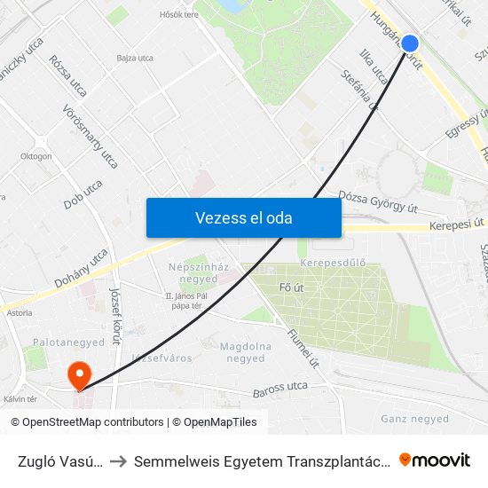 Zugló Vasútállomás to Semmelweis Egyetem Transzplantációs és Sebészeti Klinika map