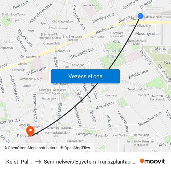 Keleti Pályaudvar to Semmelweis Egyetem Transzplantációs és Sebészeti Klinika map