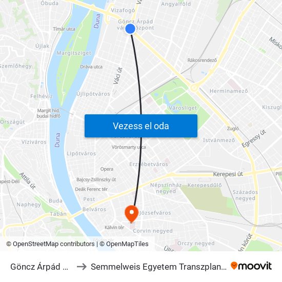 Göncz Árpád Városközpont to Semmelweis Egyetem Transzplantációs és Sebészeti Klinika map