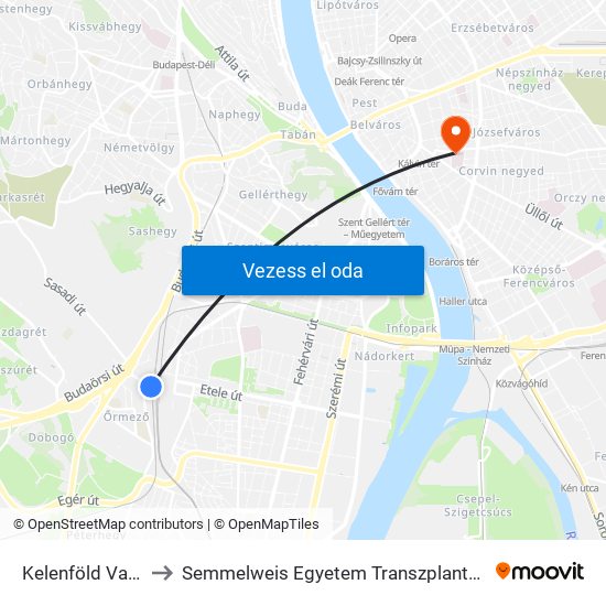 Kelenföld Vasútállomás to Semmelweis Egyetem Transzplantációs és Sebészeti Klinika map