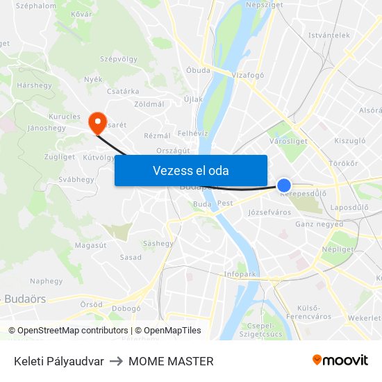 Keleti Pályaudvar to MOME MASTER map