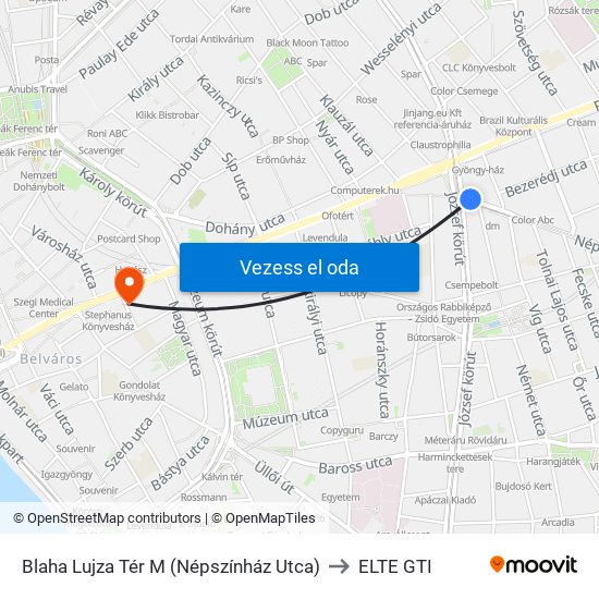 Blaha Lujza Tér M (Népszínház Utca) to ELTE GTI map