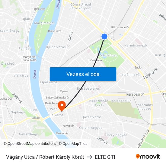Vágány Utca / Róbert Károly Körút to ELTE GTI map