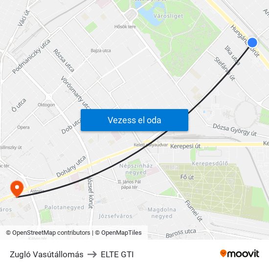 Zugló Vasútállomás to ELTE GTI map