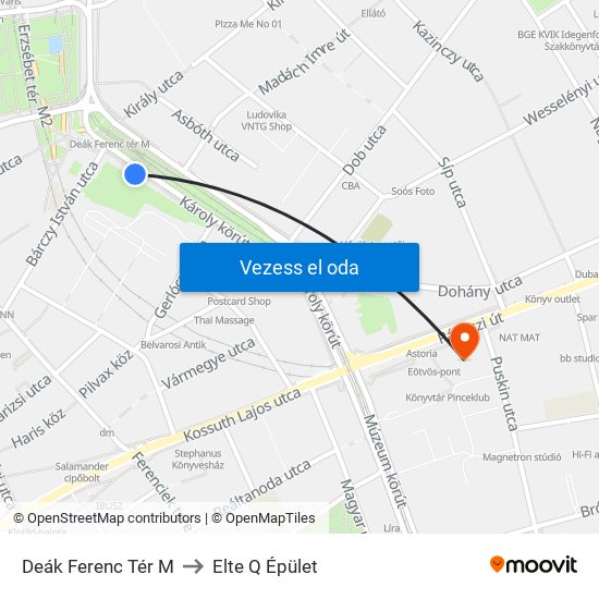 Deák Ferenc Tér M to Elte Q Épület map