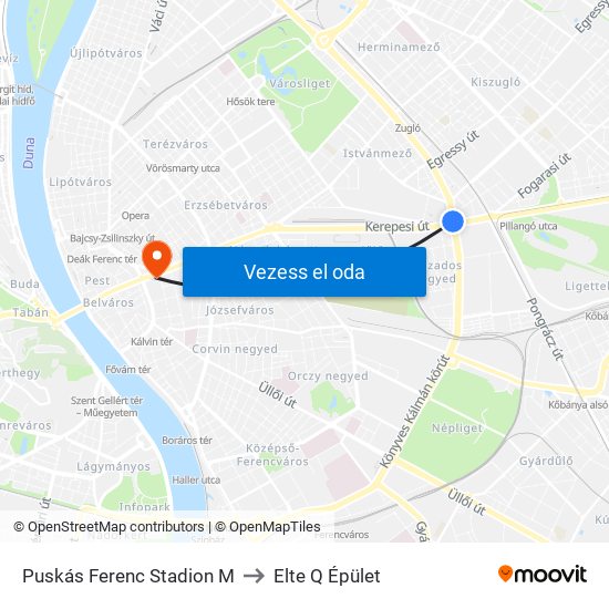 Puskás Ferenc Stadion M to Elte Q Épület map