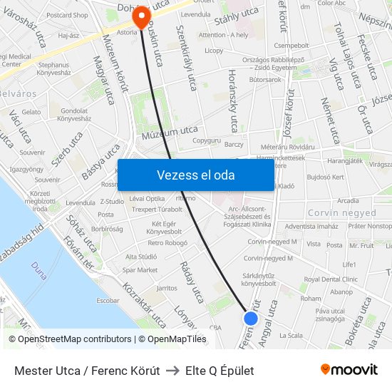 Mester Utca / Ferenc Körút to Elte Q Épület map