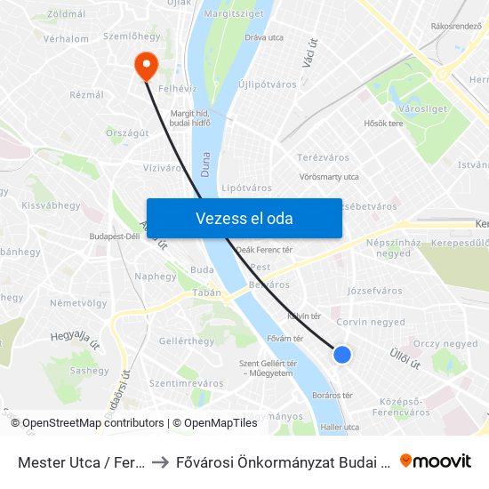 Mester Utca / Ferenc Körút to Fővárosi Önkormányzat Budai Gyermekkórház map
