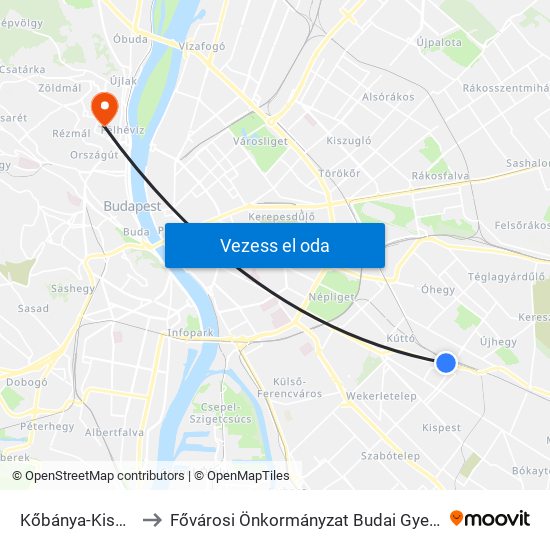 Kőbánya-Kispest M to Fővárosi Önkormányzat Budai Gyermekkórház map