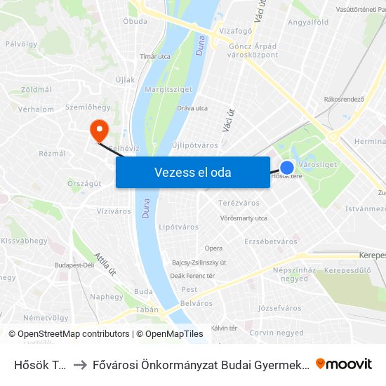 Hősök Tere to Fővárosi Önkormányzat Budai Gyermekkórház map