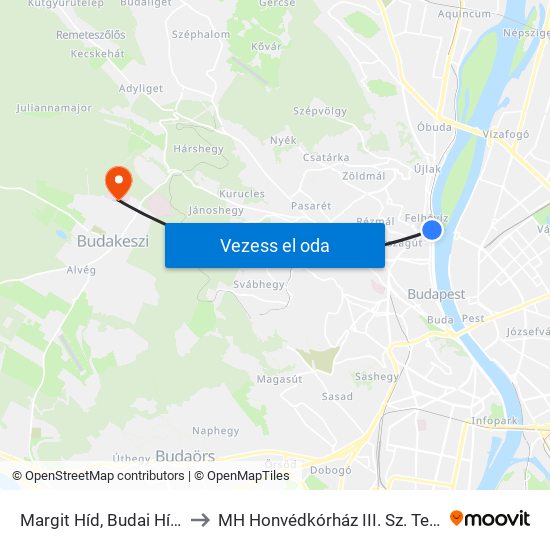 Margit Híd, Budai Hídfő H to MH Honvédkórház III. Sz. Telephely map