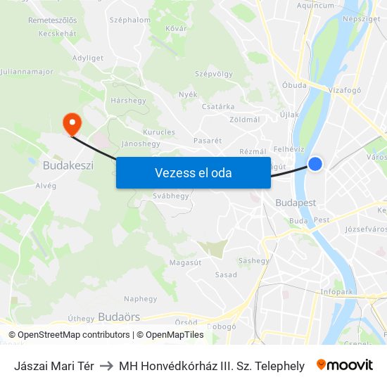 Jászai Mari Tér to MH Honvédkórház III. Sz. Telephely map
