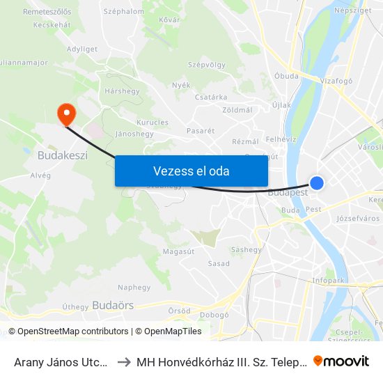 Arany János Utca M to MH Honvédkórház III. Sz. Telephely map