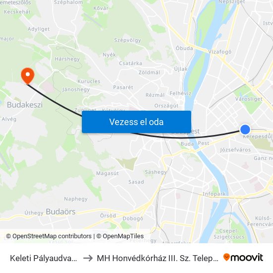 Keleti Pályaudvar M to MH Honvédkórház III. Sz. Telephely map