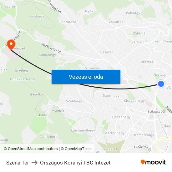 Széna Tér to Országos Korányi TBC Intézet map