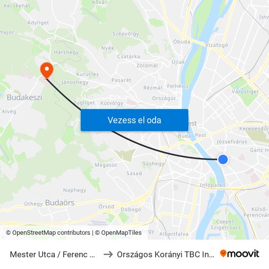 Mester Utca / Ferenc Körút to Országos Korányi TBC Intézet map