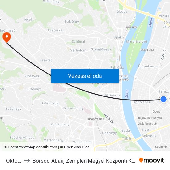 Oktogon M to Borsod-Abaúj-Zemplén Megyei Központi Kórház és Egyetemi Oktatókórház map