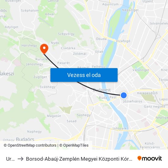 Uránia to Borsod-Abaúj-Zemplén Megyei Központi Kórház és Egyetemi Oktatókórház map