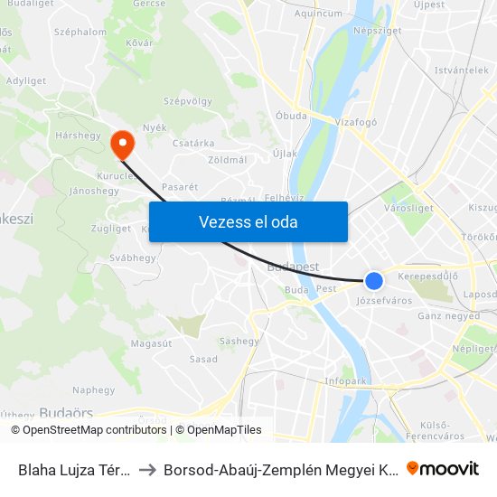 Blaha Lujza Tér M (Népszínház Utca) to Borsod-Abaúj-Zemplén Megyei Központi Kórház és Egyetemi Oktatókórház map